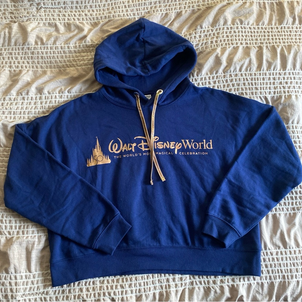 Walt Disney World 50th Anniversary Navy Castle Crop Hoodie Women Size Medium